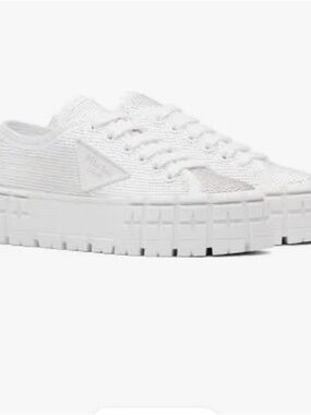Prada Double Wheel Sneakers (Sequin, White)
